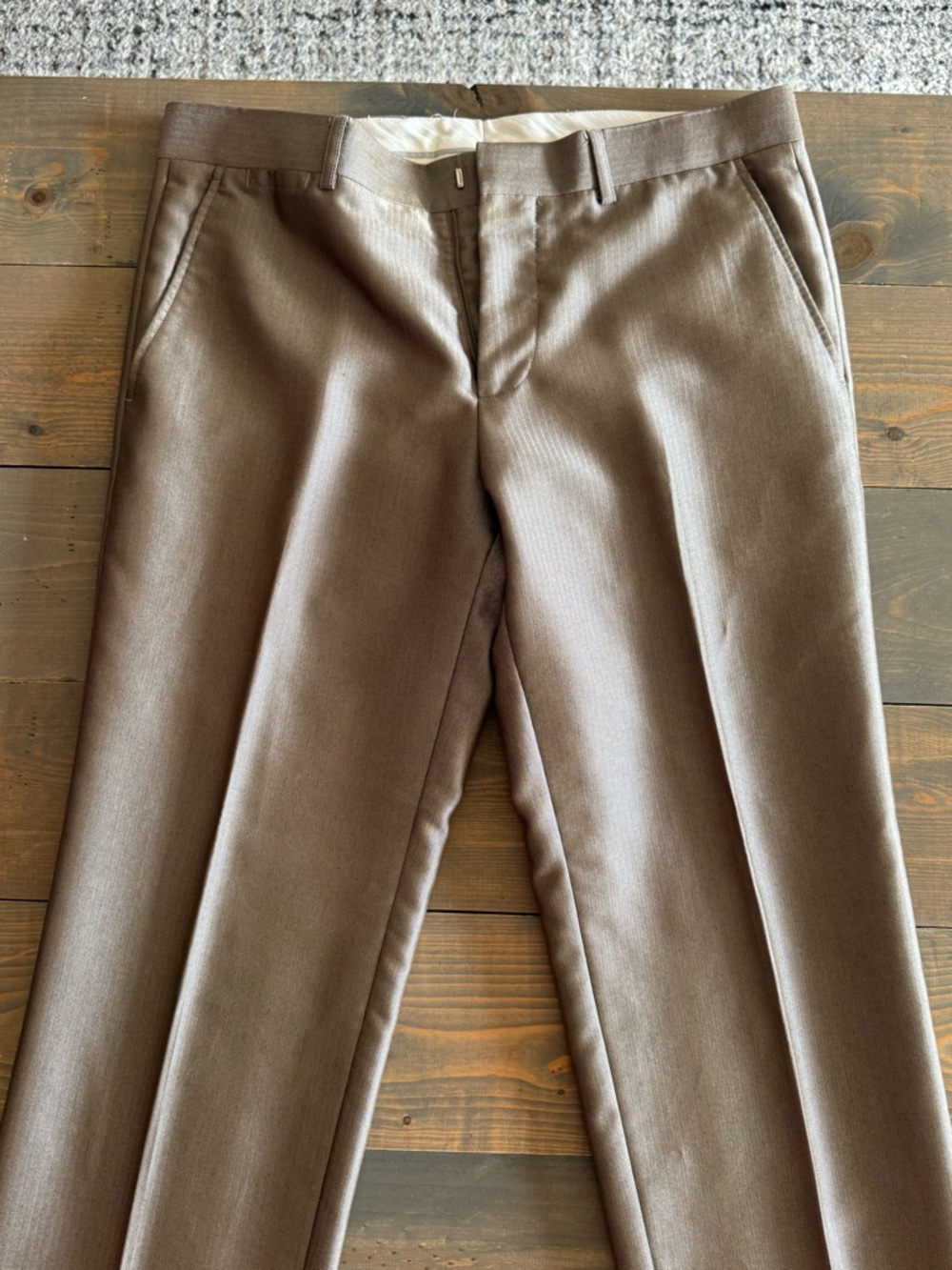 J Ferrar Slim Fit Dress Pants 32x29 Tan Herringbone Suit Trousers Flat Front